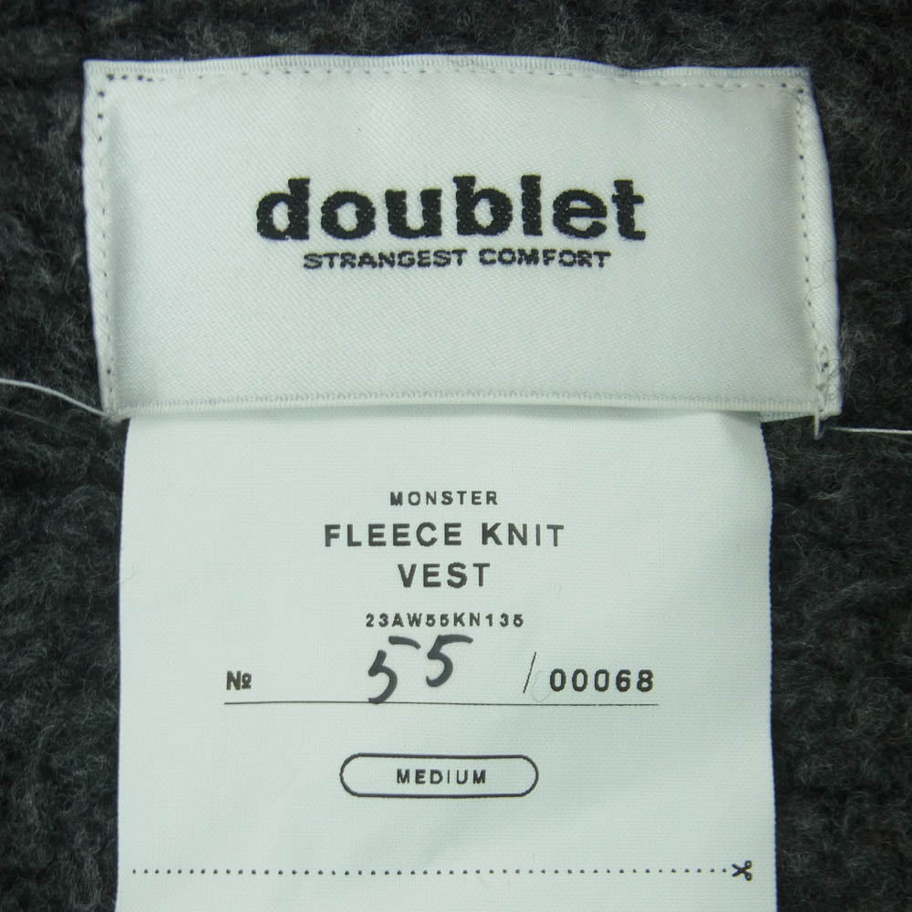 doublet ダブレット 23AW 23AW55KN135 FLEECE KNIT VEST ダメージ加工 フリース ニット ベスト チャコール系 M【中古】