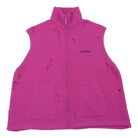 doublet ダブレット 23AW 23AW55KN135 FLEECE KNIT VEST ダメージ加工 フリース ニット ベスト ピンク系 M【中古】