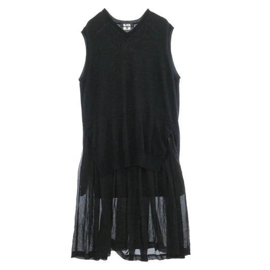 BLACK COMME des GARCONS ブラックコムデギャルソン 1H-O004 AD2021 ニットベスト ドッキング ノースリーブ ワンピース ブラック系 S【中古】