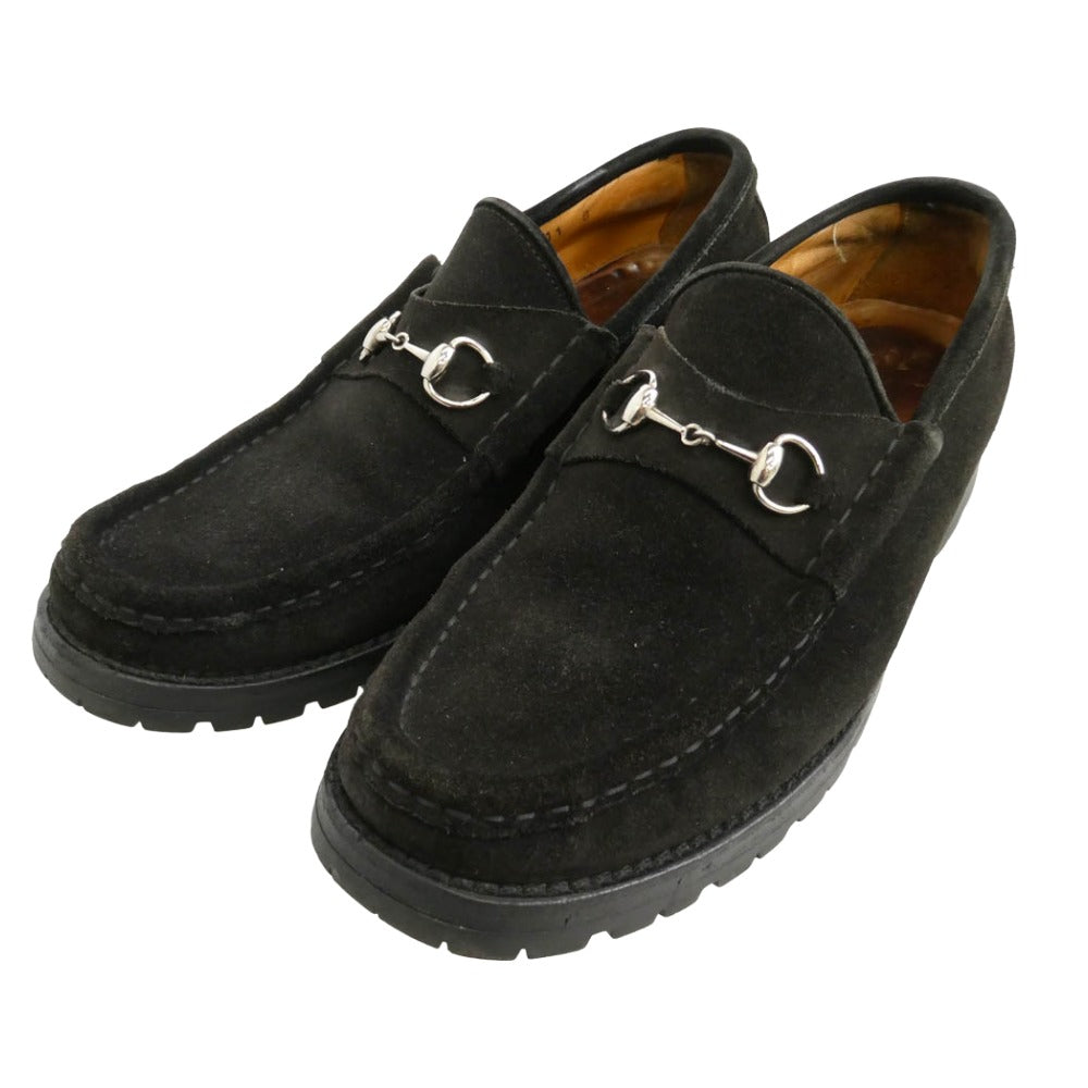 GUCCI グッチ 101 6105 ホースビット スエード レザー ローファー ブラック系 11【中古】