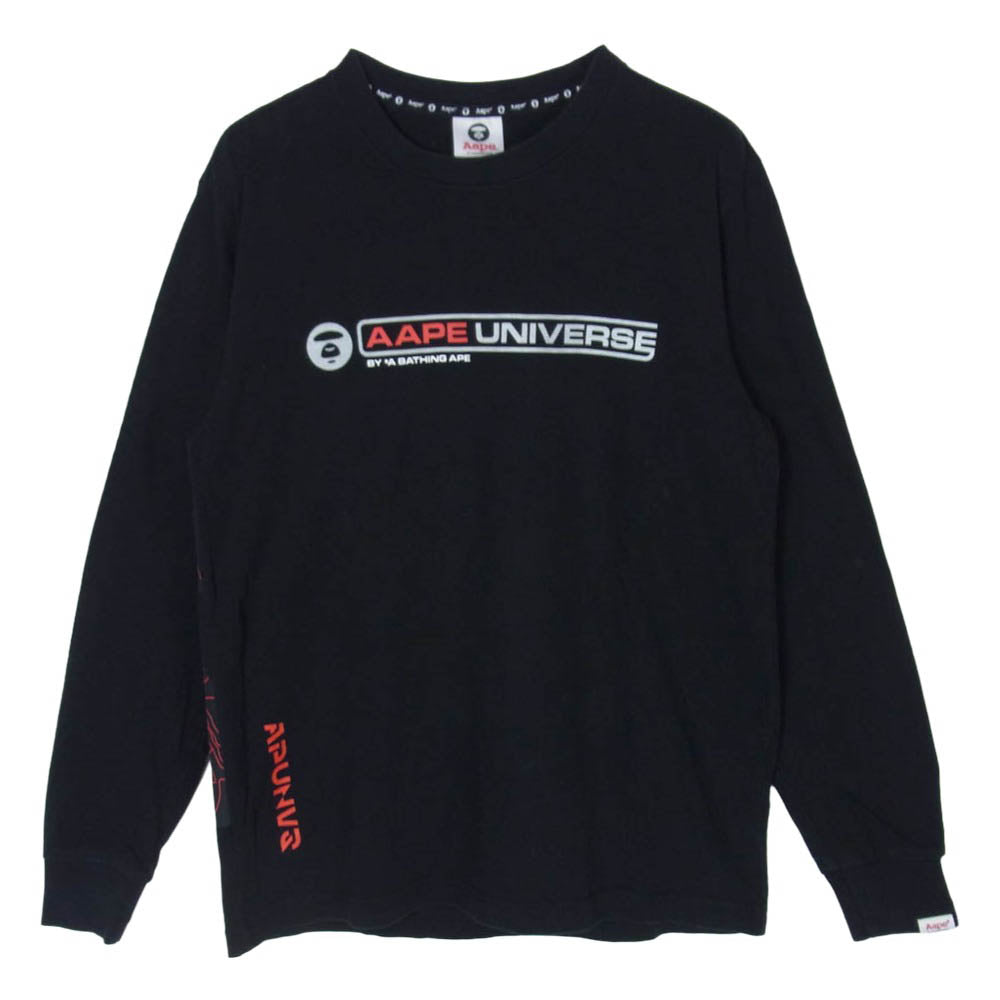 A BATHING APE アベイシングエイプ AAPLTM0200XXC AAPE UNIVERSE エーエイプ ロゴ プリント ロングスリーブ 長袖 カットソー ブラック系 S【中古】