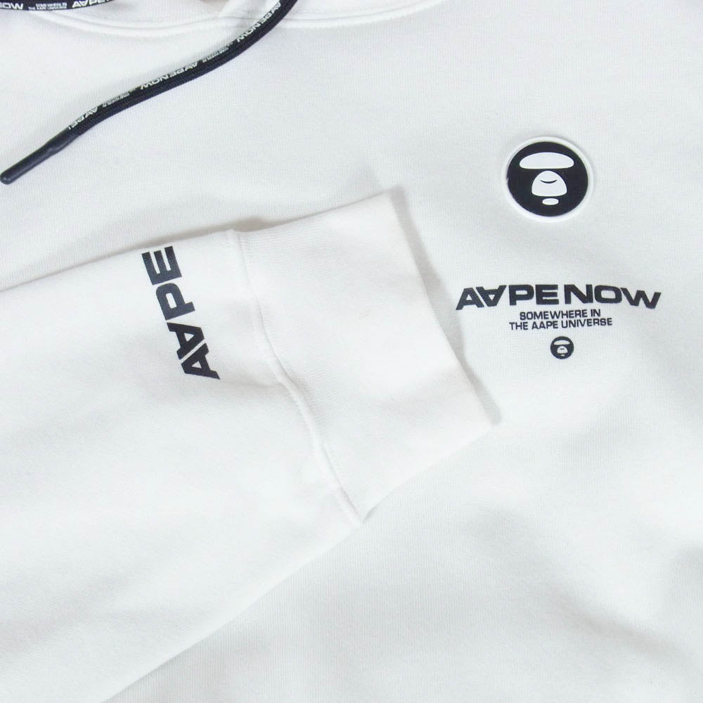 A BATHING APE アベイシングエイプ AAPSWM3801XXH AAPE HOODIE SWEATER エーエイプ 着脱可 猿フェイスワッペン付 スウェット パーカー ホワイト系 M【中古】