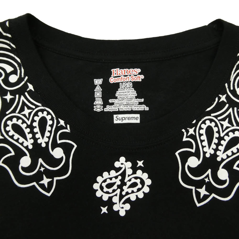 Supreme シュプリーム 22AW x Hanes Bandana Tagless Tees ヘインズ バンダナ タグレス Tシャツ 半袖 カットソー ブラック系 L【中古】