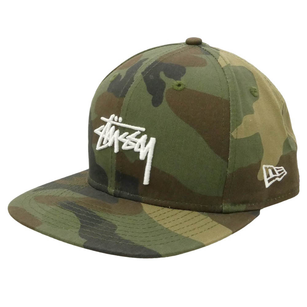 STUSSY ステューシー NEW ERA ニューエラ × NEW ERA ニューエラ ストックロゴ 刺繍 カモフラージュ 迷彩柄 ロゴ ベイスボール キャップ グリーン系【中古】