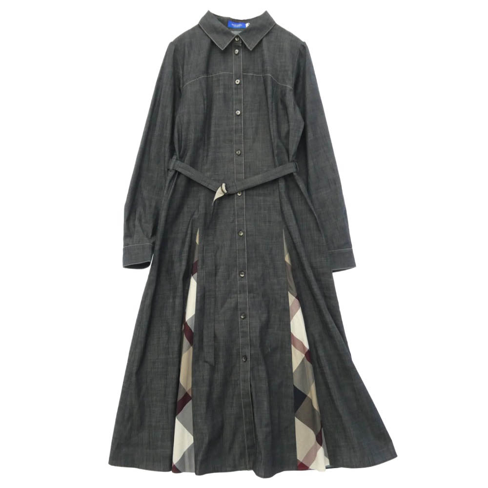 ブルーレーベル クレストブリッジ 55J04-707-29 ライト スラブ シャンブレー チェック シャツ ドレス 長袖 ワンピース ダークネイビー系 38【新古品】【未使用】【中古】