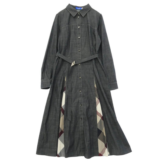ブルーレーベル クレストブリッジ 55J04-707-29 ライト スラブ シャンブレー チェック シャツ ドレス 長袖 ワンピース ダークネイビー系 38【新古品】【未使用】【中古】