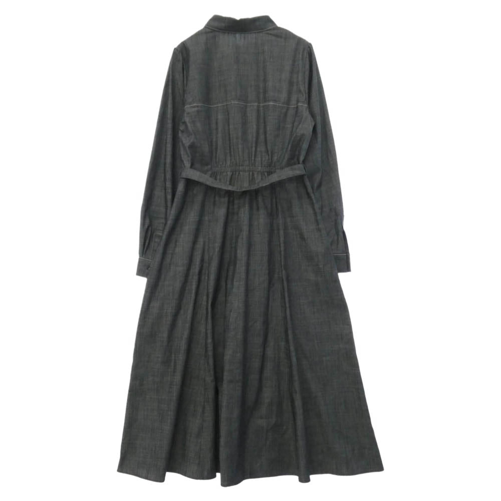 ブルーレーベル クレストブリッジ 55J04-707-29 ライト スラブ シャンブレー チェック シャツ ドレス 長袖 ワンピース ダークネイビー系 38【新古品】【未使用】【中古】