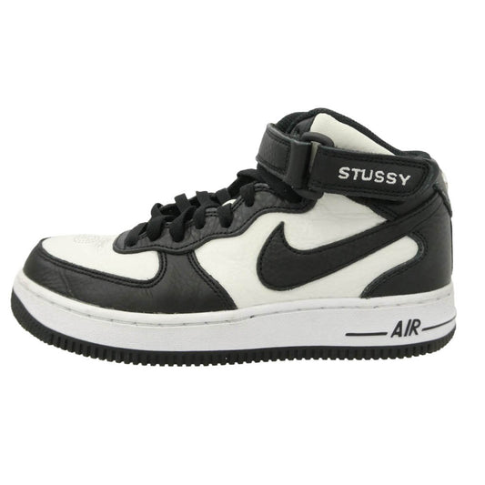NIKE ナイキ STUSSY ステューシー 22SS DJ7840-002 × STUSSY Air Force 1 Mid Black and Light Bone ステューシー エアフォースミッド ブラック アンド ライトボーン スニーカー ブラック系 ホワイト系 24cm【中古】