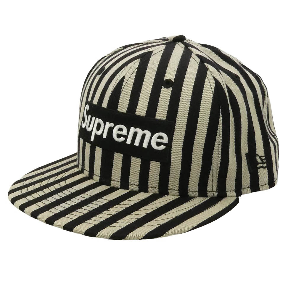 Supreme シュプリーム NEW ERA ニューエラ 13AW × New Era Striped Box Logo Cap ニューエラ ストライプ ボックスロゴ キャップ ブラック系 グレー系 58.7ｃｍ【中古】