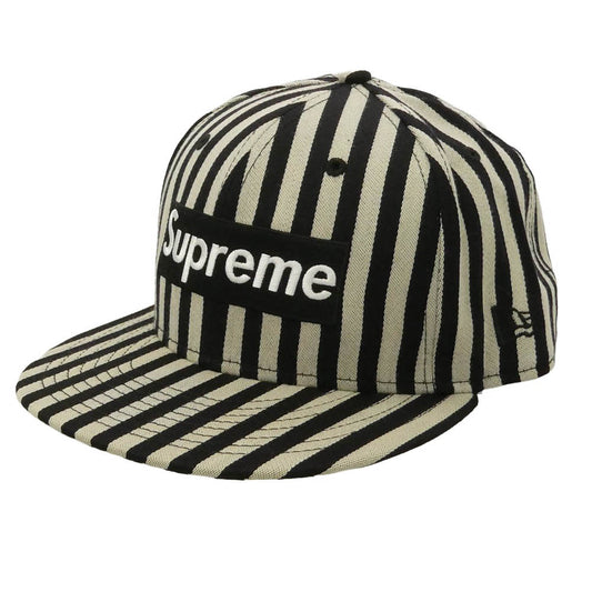 Supreme シュプリーム NEW ERA ニューエラ 13AW × New Era Striped Box Logo Cap ニューエラ ストライプ ボックスロゴ キャップ ブラック系 グレー系 58.7ｃｍ【中古】