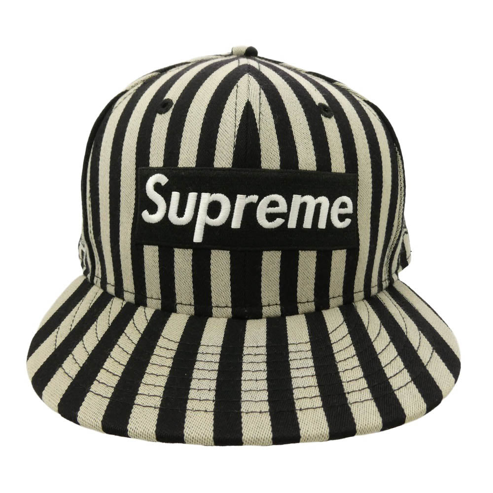 Supreme シュプリーム NEW ERA ニューエラ 13AW × New Era Striped Box Logo Cap ニューエラ ストライプ ボックスロゴ キャップ ブラック系 グレー系 58.7ｃｍ【中古】