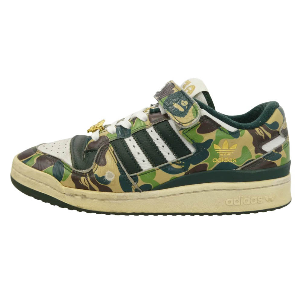 A BATHING APE アベイシングエイプ adidas アディダス 23SS ID4771 × adidas Forum 84 Low 30th Anniversary Green Camo アディダス フォーラム アニバーサリー グリーン カモ スニーカー マルチカラー系 27cm【中古】