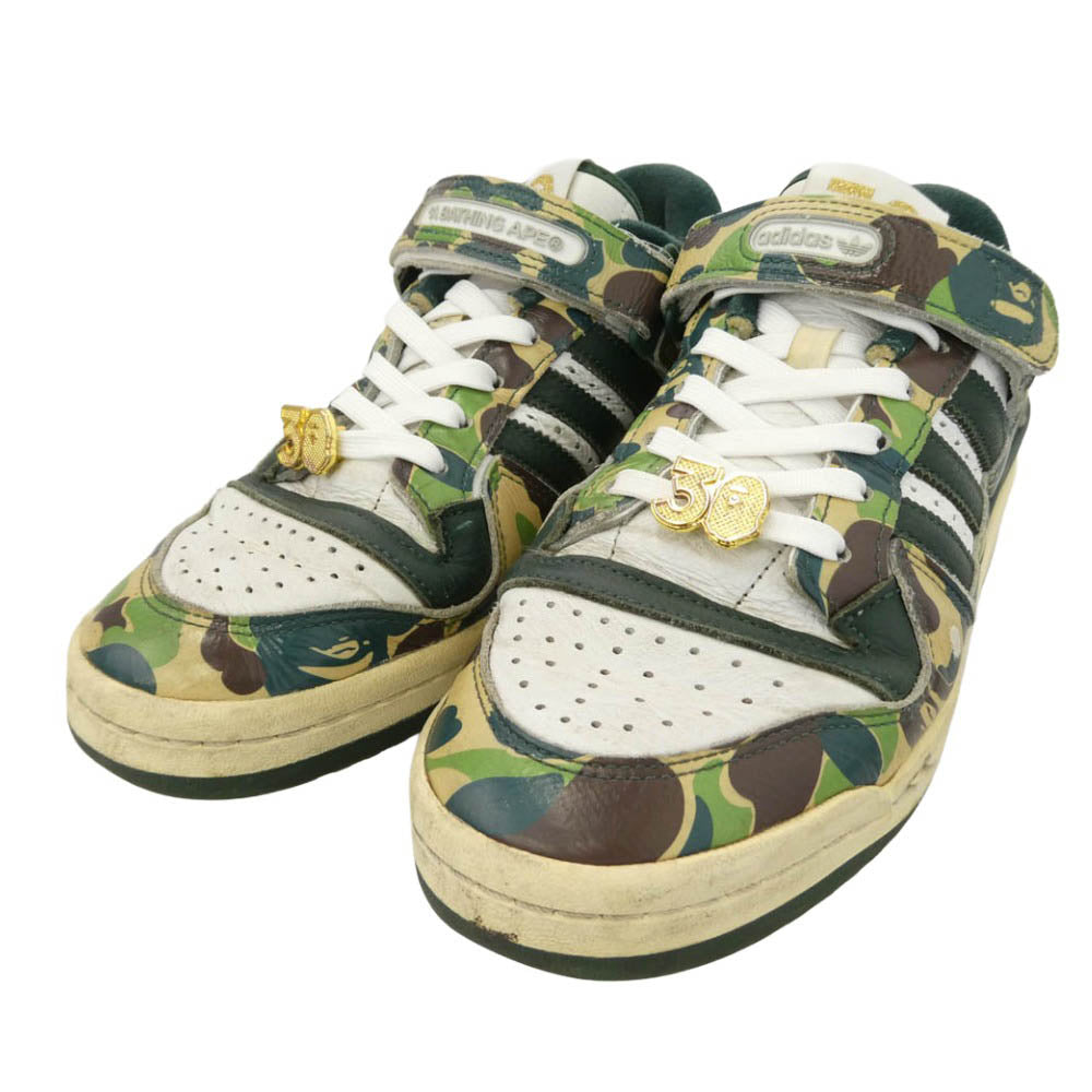 A BATHING APE アベイシングエイプ adidas アディダス 23SS ID4771 × adidas Forum 84 Low 30th Anniversary Green Camo アディダス フォーラム アニバーサリー グリーン カモ スニーカー マルチカラー系 27cm【中古】