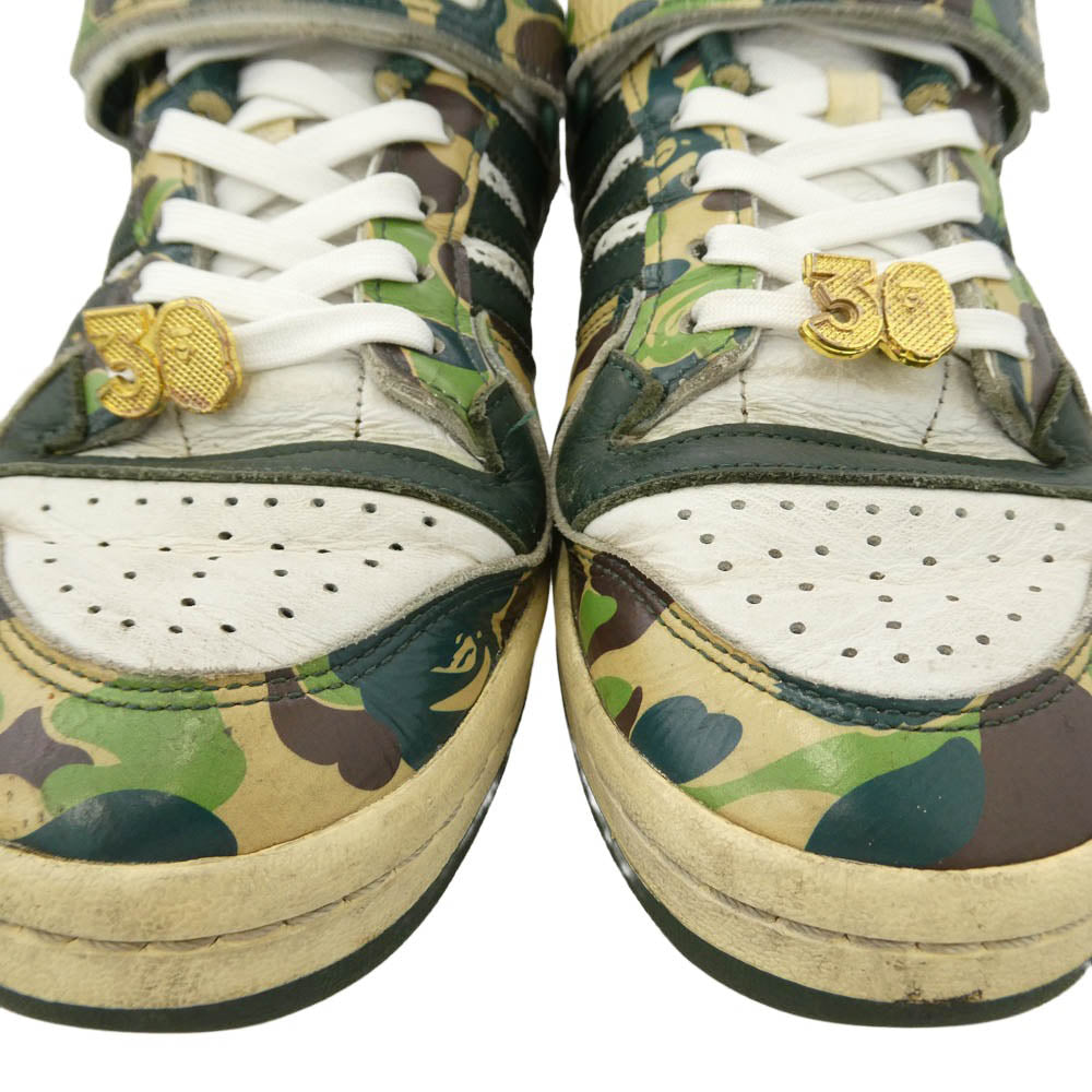A BATHING APE アベイシングエイプ adidas アディダス 23SS ID4771 × adidas Forum 84 Low 30th Anniversary Green Camo アディダス フォーラム アニバーサリー グリーン カモ スニーカー マルチカラー系 27cm【中古】