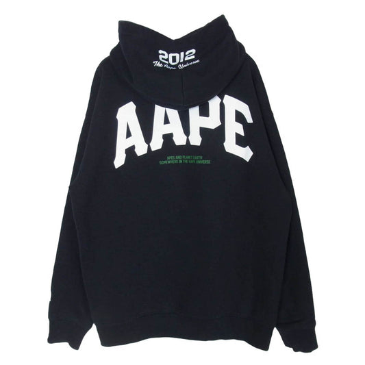 A BATHING APE アベイシングエイプ AAPSWMB343XXN AAPE MOONFACE LOGO ZIP-UP HOODIE エーエイプ ムーンフェイス ロゴ プリント ジップアップ パーカー ブラック系 M【中古】