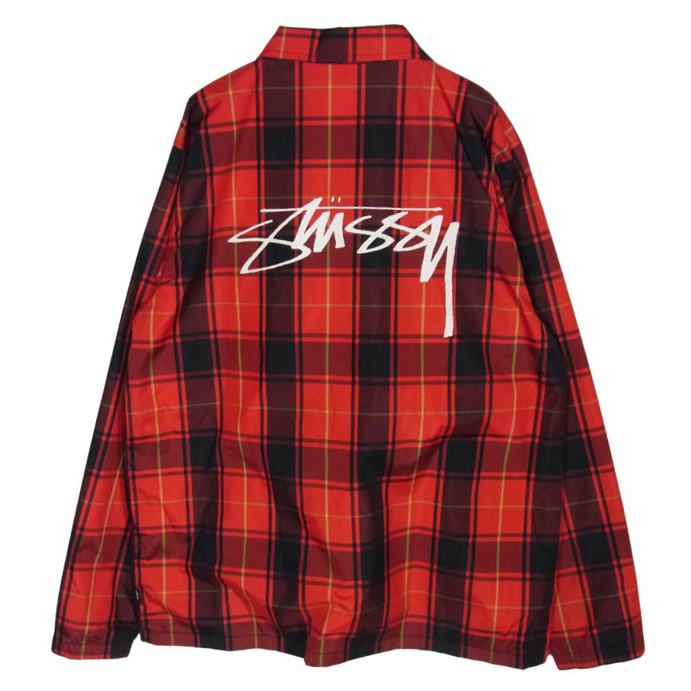 STUSSY ステューシー 115353 チェック柄 ストックロゴバックプリント フロントロゴ刺繍 スナップボタン コーチ ジャケット レッド系 M【中古】