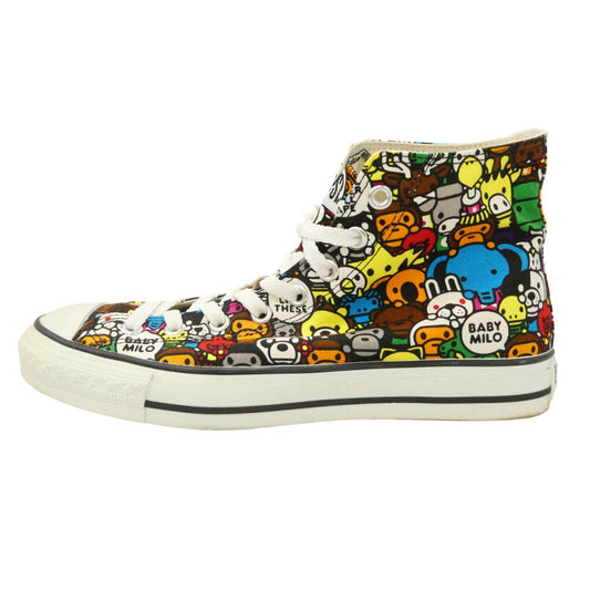 A BATHING APE アベイシングエイプ MILO ALL ANIMALS APE STA マイロオールアニマルズ 総柄 キャンバス ハイカット スニーカー マルチカラー系 9【中古】