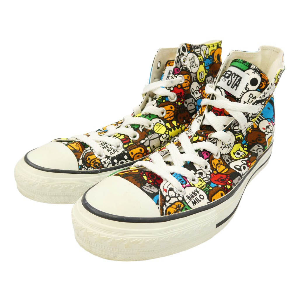 A BATHING APE アベイシングエイプ MILO ALL ANIMALS APE STA マイロオールアニマルズ 総柄 キャンバス ハイカット スニーカー マルチカラー系 9【中古】