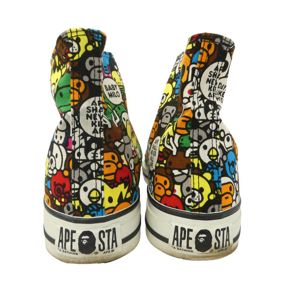A BATHING APE アベイシングエイプ MILO ALL ANIMALS APE STA マイロオールアニマルズ 総柄 キャンバス ハイカット スニーカー マルチカラー系 9【中古】