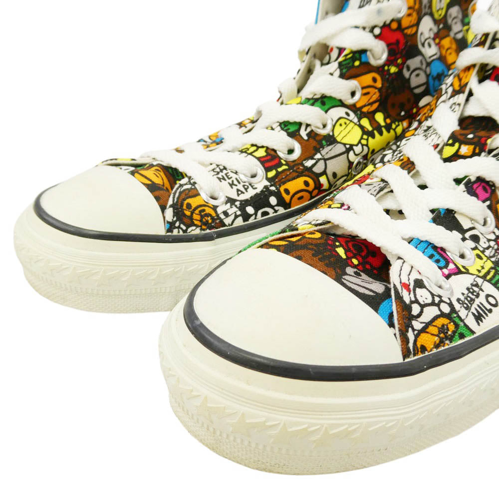 A BATHING APE アベイシングエイプ MILO ALL ANIMALS APE STA マイロオールアニマルズ 総柄 キャンバス ハイカット スニーカー マルチカラー系 9【中古】