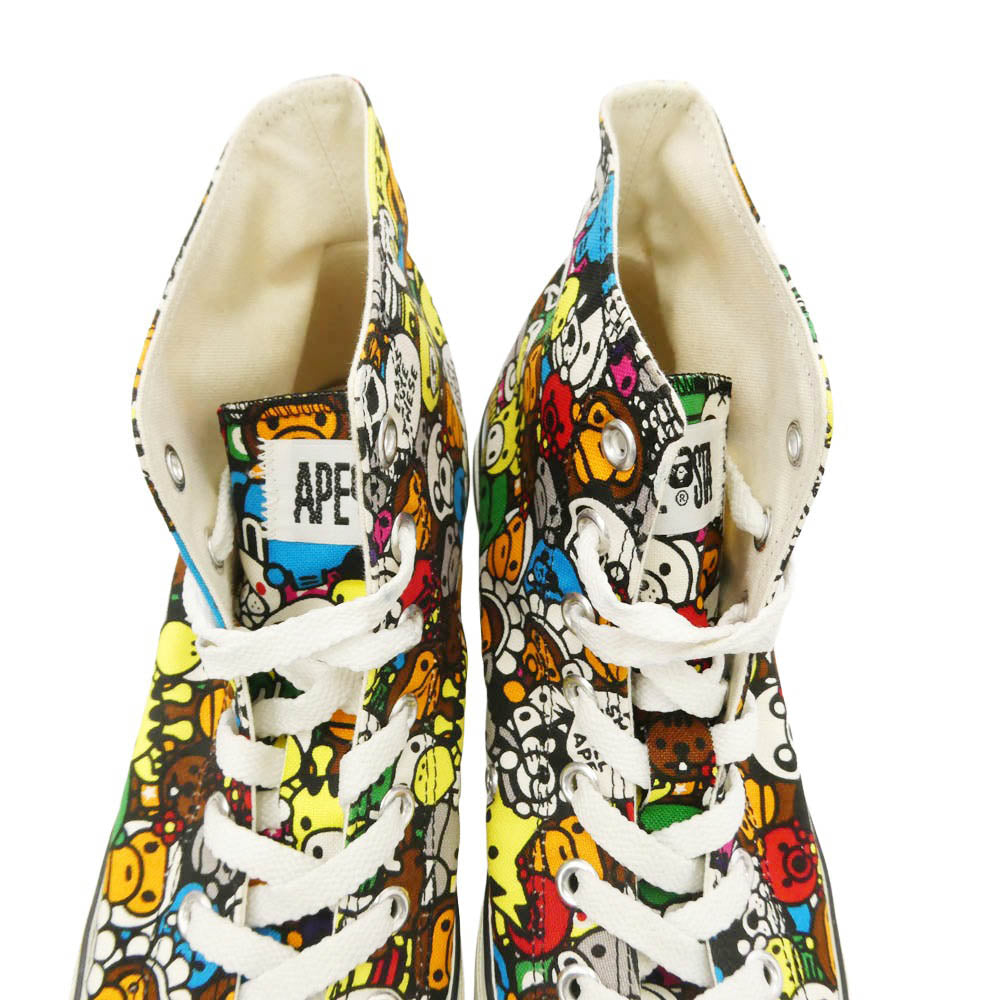 A BATHING APE アベイシングエイプ MILO ALL ANIMALS APE STA マイロオールアニマルズ 総柄 キャンバス ハイカット スニーカー マルチカラー系 9【中古】