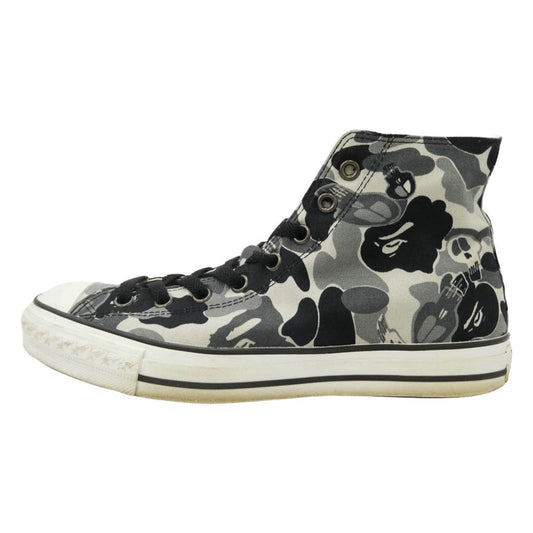 A BATHING APE アベイシングエイプ STUSSY ステューシー 191-030 × STUSSY APE STA ステューシー グレイカモ サルカモ キャンバス ハイカット スニーカー マルチカラー系 8.5【中古】