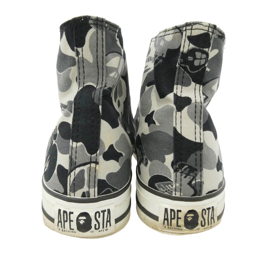 A BATHING APE アベイシングエイプ STUSSY ステューシー 191-030 × STUSSY APE STA ステューシー グレイカモ サルカモ キャンバス ハイカット スニーカー マルチカラー系 8.5【中古】