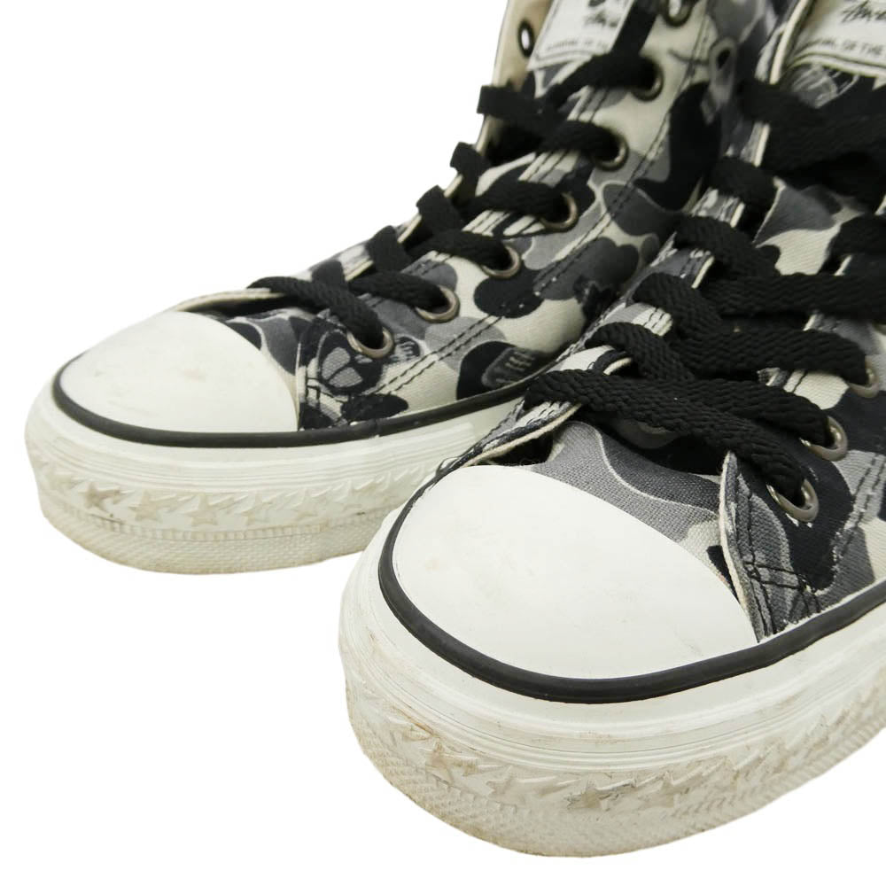 A BATHING APE アベイシングエイプ STUSSY ステューシー 191-030 × STUSSY APE STA ステューシー グレイカモ サルカモ キャンバス ハイカット スニーカー マルチカラー系 8.5【中古】