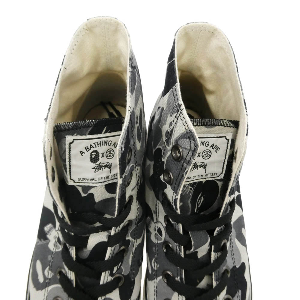 A BATHING APE アベイシングエイプ STUSSY ステューシー 191-030 × STUSSY APE STA ステューシー グレイカモ サルカモ キャンバス ハイカット スニーカー マルチカラー系 8.5【中古】
