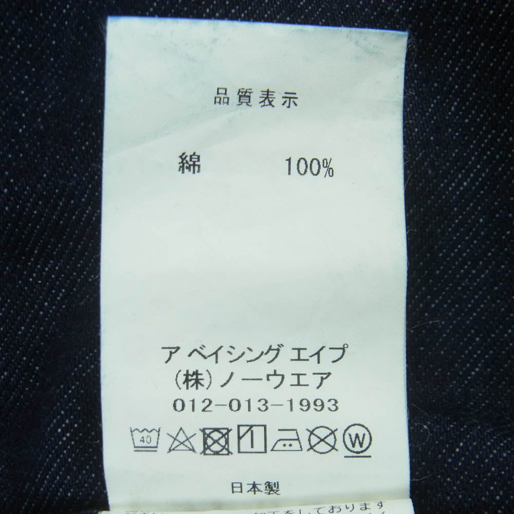 A BATHING APE アベイシングエイプ 001DPK301001M TYPE-05 COLLE GE DENIM PANTS バックポケット カレッジ ロゴ プリント インディゴ デニム パンツ インディゴブルー系 M【中古】