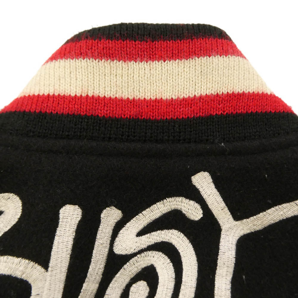 A BATHING APE アベイシングエイプ STUSSY ステューシー 001HJ0731927X × STUSSY VARSITY JACKET ステューシー バック 刺繍 バーシティ ジャケット 袖 レザー ウール スタジャン ブラック系 オフホワイト系 M【中古】
