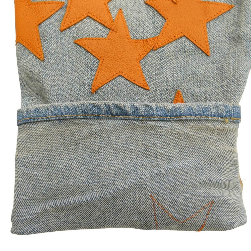 AMIRI アミリ CHEMIST STAR JEANS ケミスト ダメージ加工 レザースターパッチ デニムパンツ インディゴブルー系 オレンジ系 36【中古】