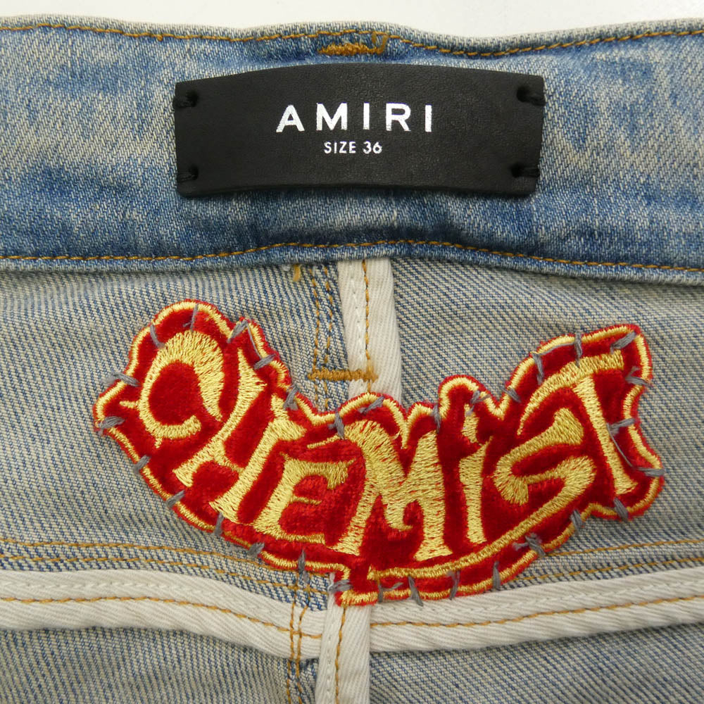 AMIRI アミリ CHEMIST STAR JEANS ケミスト ダメージ加工 レザースターパッチ デニムパンツ インディゴブルー系 オレンジ系 36【中古】