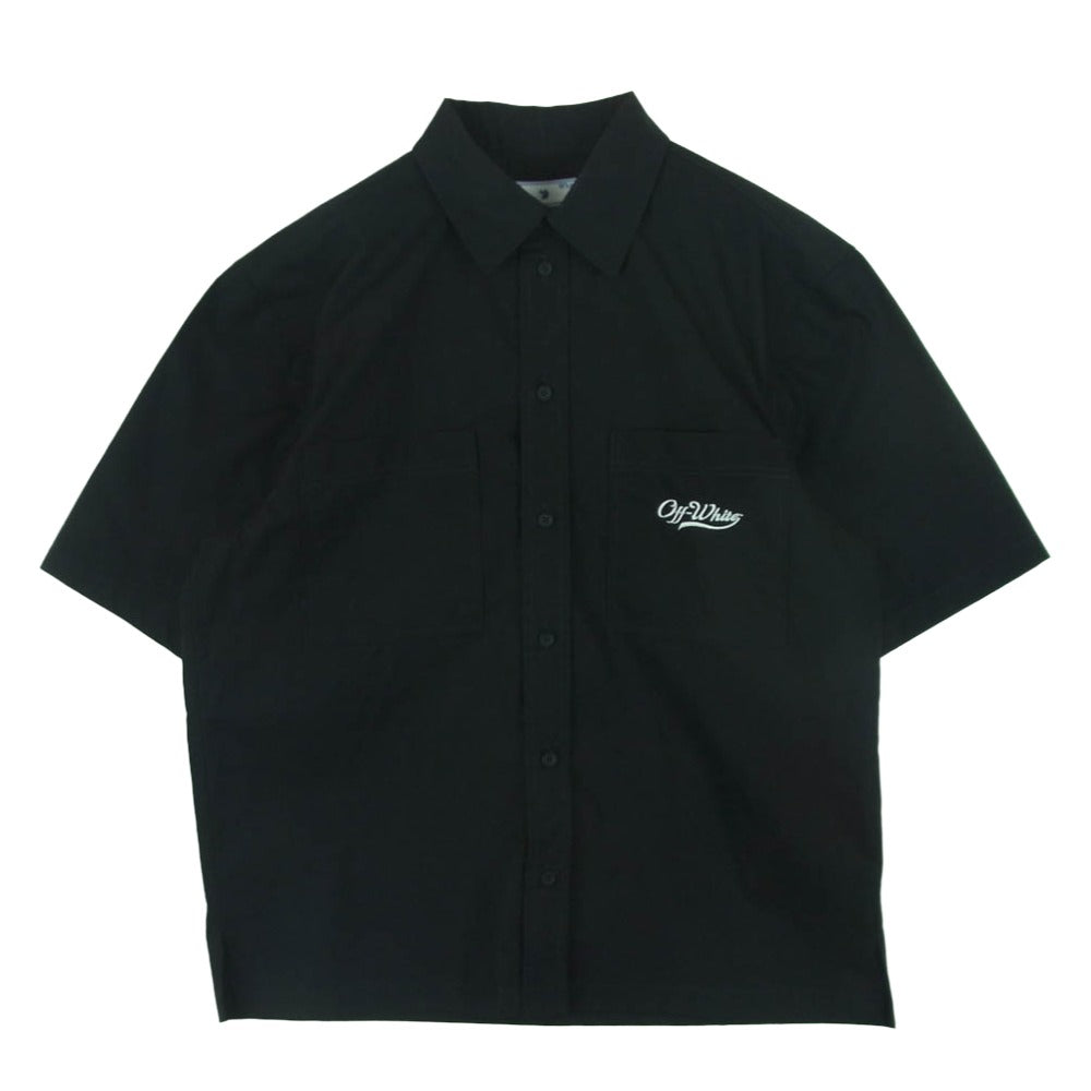OFF-WHITE オフホワイト OMGG002S23FAB002 Logo Embroidered Poplin Bowling Shirt ロゴ刺繍 ポプリン ボーリング 半袖 シャツ ブラック系 S【中古】