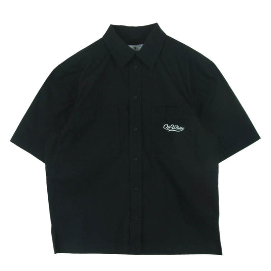OFF-WHITE オフホワイト OMGG002S23FAB002 Logo Embroidered Poplin Bowling Shirt ロゴ刺繍 ポプリン ボーリング 半袖 シャツ ブラック系 S【中古】