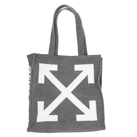 OFF-WHITE オフホワイト OMNA165S22FAB0010601 QUOTE SHOPPER 40 デニムキャンバス生地 アロープリント トートバッグ グレー系 O/S【美品】【中古】