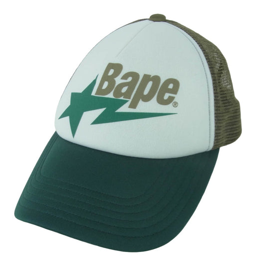 A BATHING APE アベイシングエイプ 001CPL301006M BAPE STA MESH CAP ベイプスター メッシュ キャップ 帽子 グリーン系 ホワイト系 F【中古】