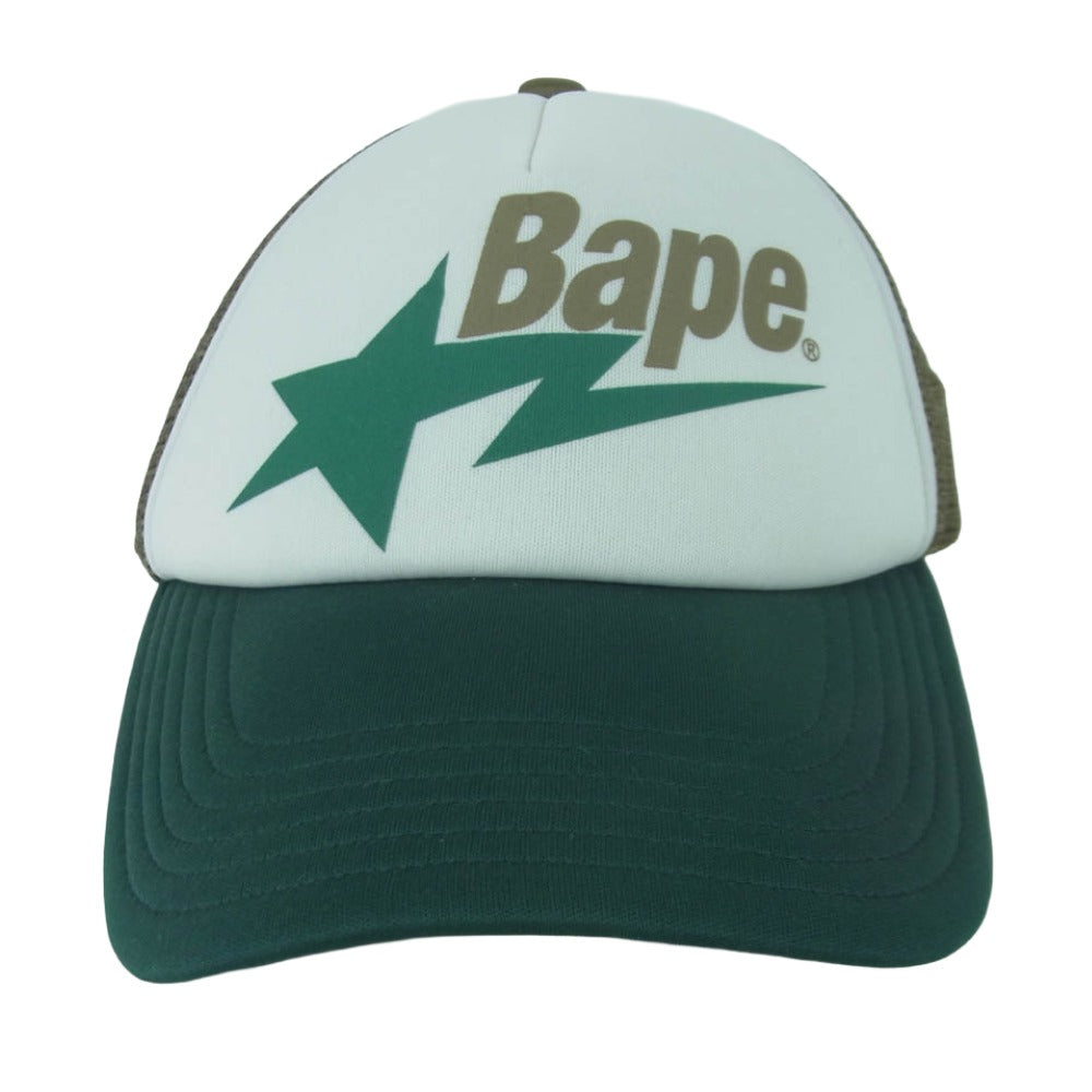 A BATHING APE アベイシングエイプ 001CPL301006M BAPE STA MESH CAP ベイプスター メッシュ キャップ 帽子 グリーン系 ホワイト系 F【中古】