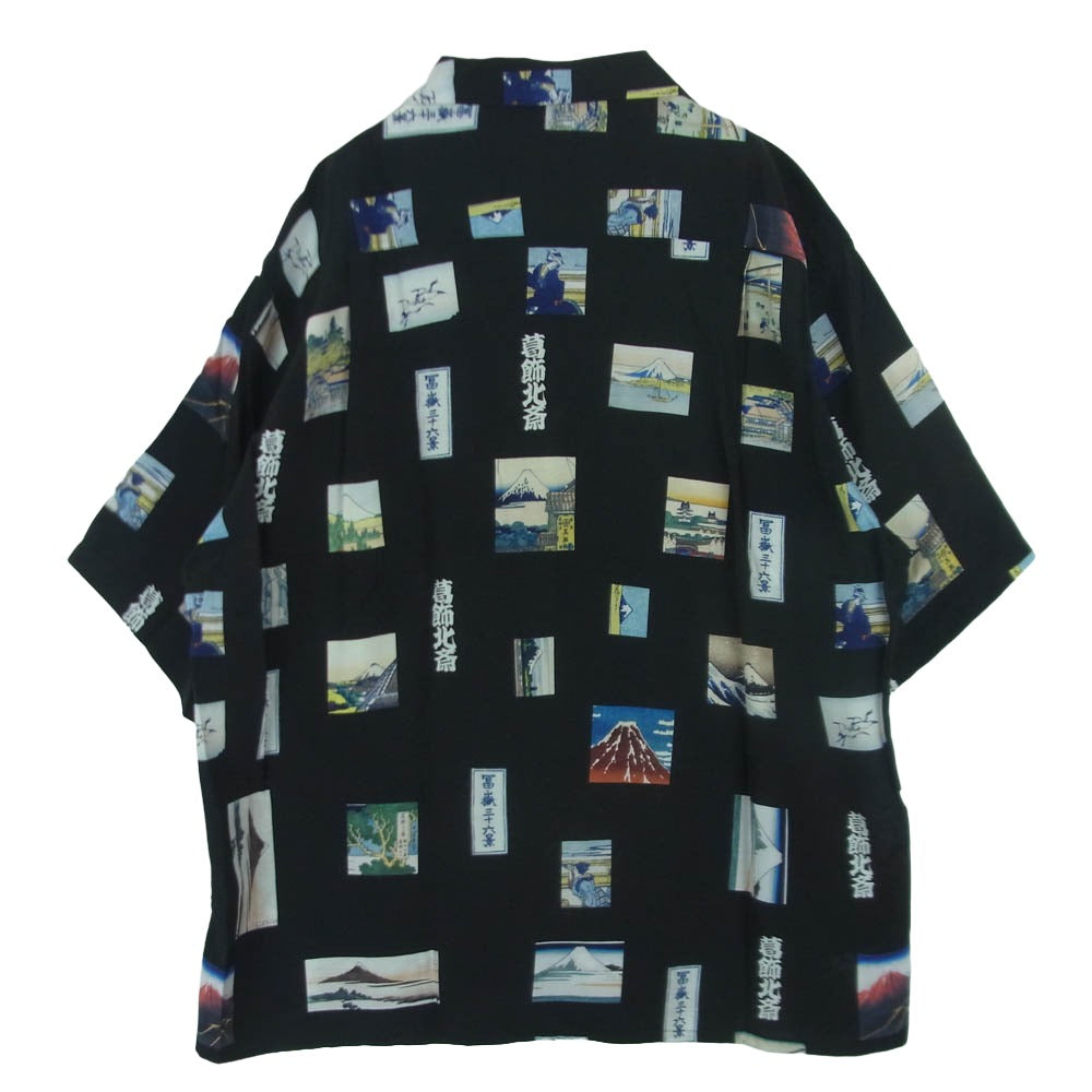 WACKO MARIA ワコマリア HOKUSAI-WM-HI01 葛飾北斎 S/S HAWAIIAN SHIRT オープンカラー レーヨン ハワイアン 半袖 シャツ ブラック系 M【中古】