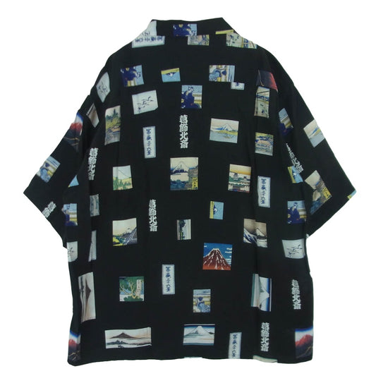 WACKO MARIA ワコマリア HOKUSAI-WM-HI01 葛飾北斎 S/S HAWAIIAN SHIRT オープンカラー レーヨン ハワイアン 半袖 シャツ ブラック系 M【中古】