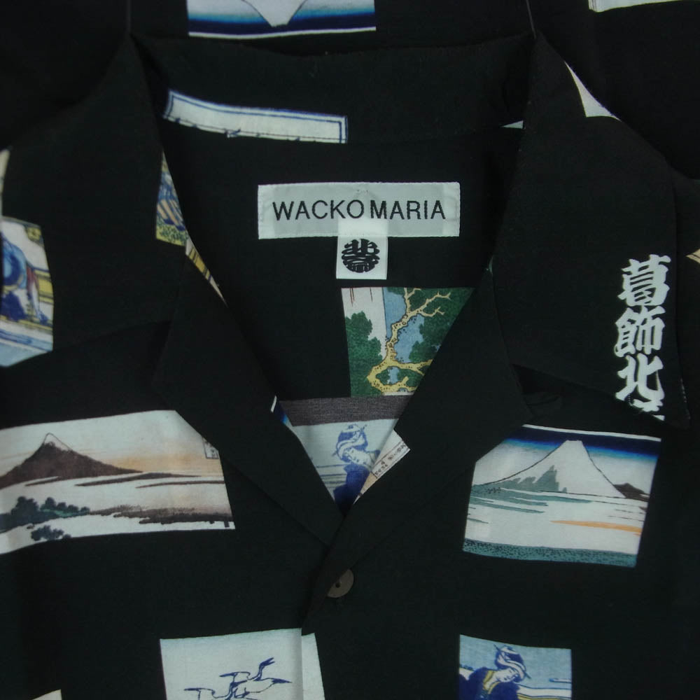 WACKO MARIA ワコマリア HOKUSAI-WM-HI01 葛飾北斎 S/S HAWAIIAN SHIRT オープンカラー レーヨン ハワイアン 半袖 シャツ ブラック系 M【中古】