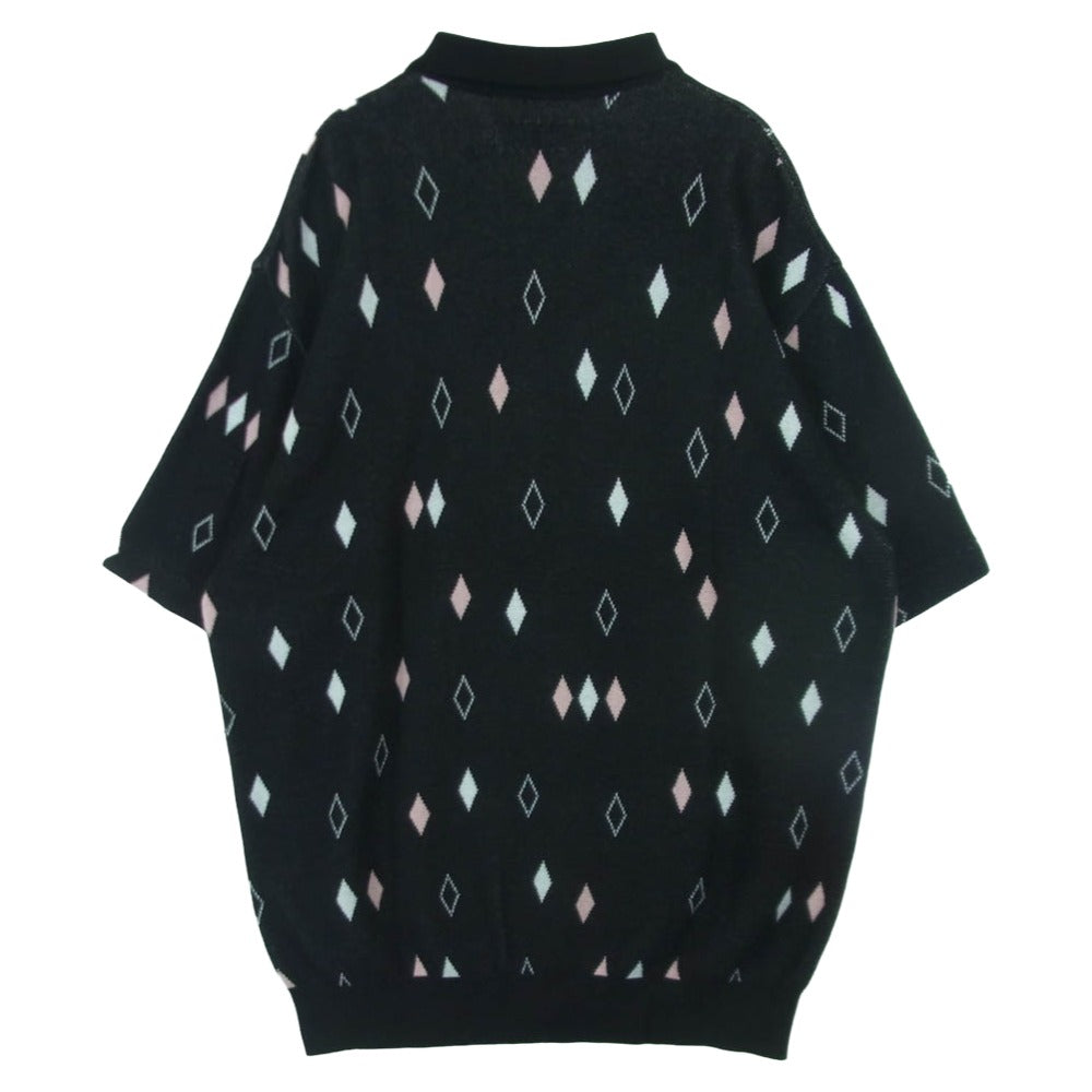 WACKO MARIA ワコマリア 25SS DIAMOND JACQUARD KNIT POLO SHIRT ダイアモンド ジャカード ニット ポロシャツ 半袖 スキッパー シャツ ブラック系 ピンク系 ホワイト系 L【中古】