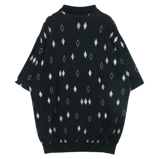 WACKO MARIA ワコマリア 25SS DIAMOND JACQUARD KNIT POLO SHIRT ダイアモンド ジャカード ニット ポロシャツ 半袖 スキッパー シャツ ブラック系 ピンク系 ホワイト系 L【中古】