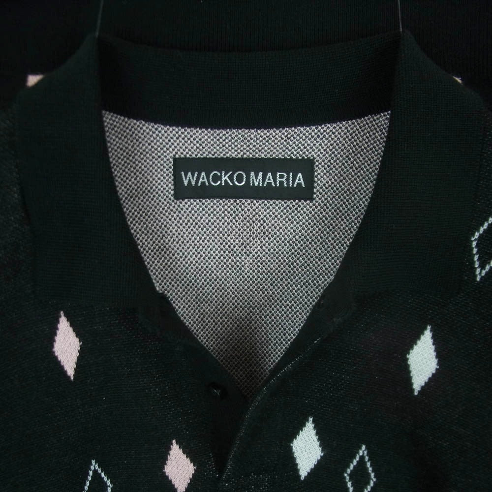 WACKO MARIA ワコマリア 25SS DIAMOND JACQUARD KNIT POLO SHIRT ダイアモンド ジャカード ニット ポロシャツ 半袖 スキッパー シャツ ブラック系 ピンク系 ホワイト系 L【中古】