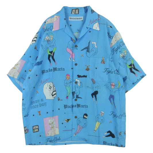 WACKO MARIA ワコマリア 25SS 25SS-WMS-HI10 HAWAIIAN SHIRT S/S TYPE-10 YULALA オープンカラー レーヨン ハワイアン 半袖 シャツ ライトブルー系 M【中古】