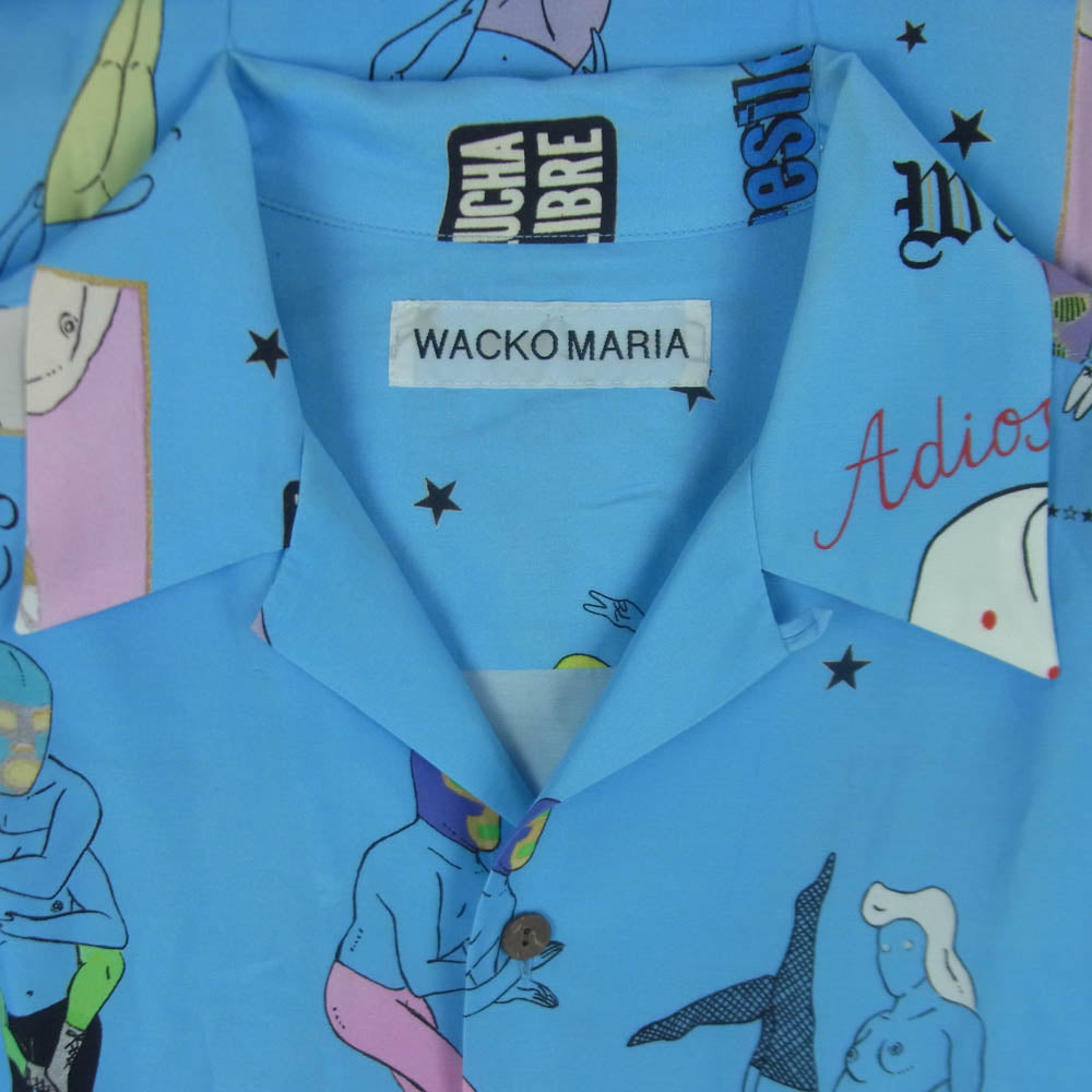 WACKO MARIA ワコマリア 25SS 25SS-WMS-HI10 HAWAIIAN SHIRT S/S TYPE-10 YULALA オープンカラー レーヨン ハワイアン 半袖 シャツ ライトブルー系 M【中古】