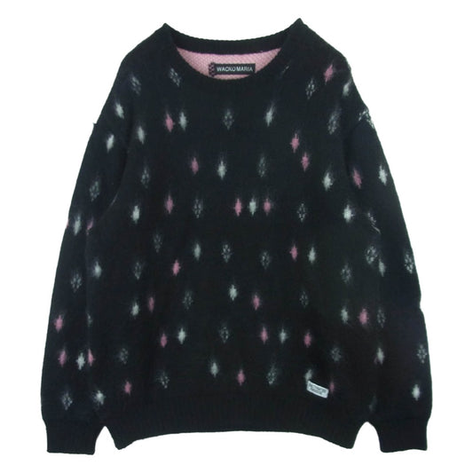 WACKO MARIA ワコマリア 24AW 24FW-WMK-KN19 DIAMOND HEAVY MOHAIR CREW NECK SWEATER ダイアモンド ヘビーモヘア クルーネック セーター ニット ブラック系 ピンク系 ホワイト系 L【中古】