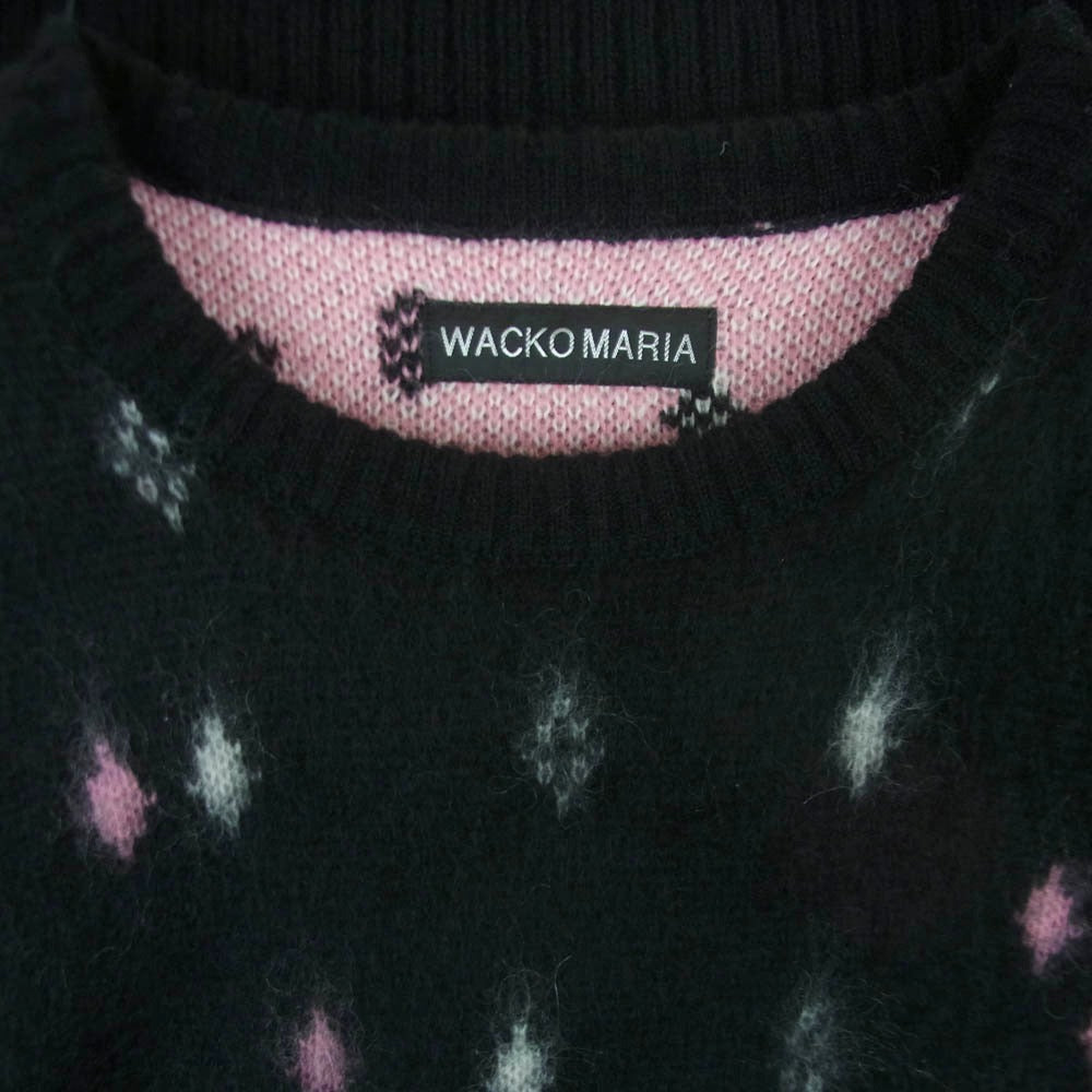 WACKO MARIA ワコマリア 24AW 24FW-WMK-KN19 DIAMOND HEAVY MOHAIR CREW NECK SWEATER ダイアモンド ヘビーモヘア クルーネック セーター ニット ブラック系 ピンク系 ホワイト系 L【中古】