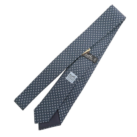 HERMES エルメス Hパール Hロゴ 総柄 シルクネクタイ ネイビー系 ライトブルー系【新古品】【未使用】【中古】