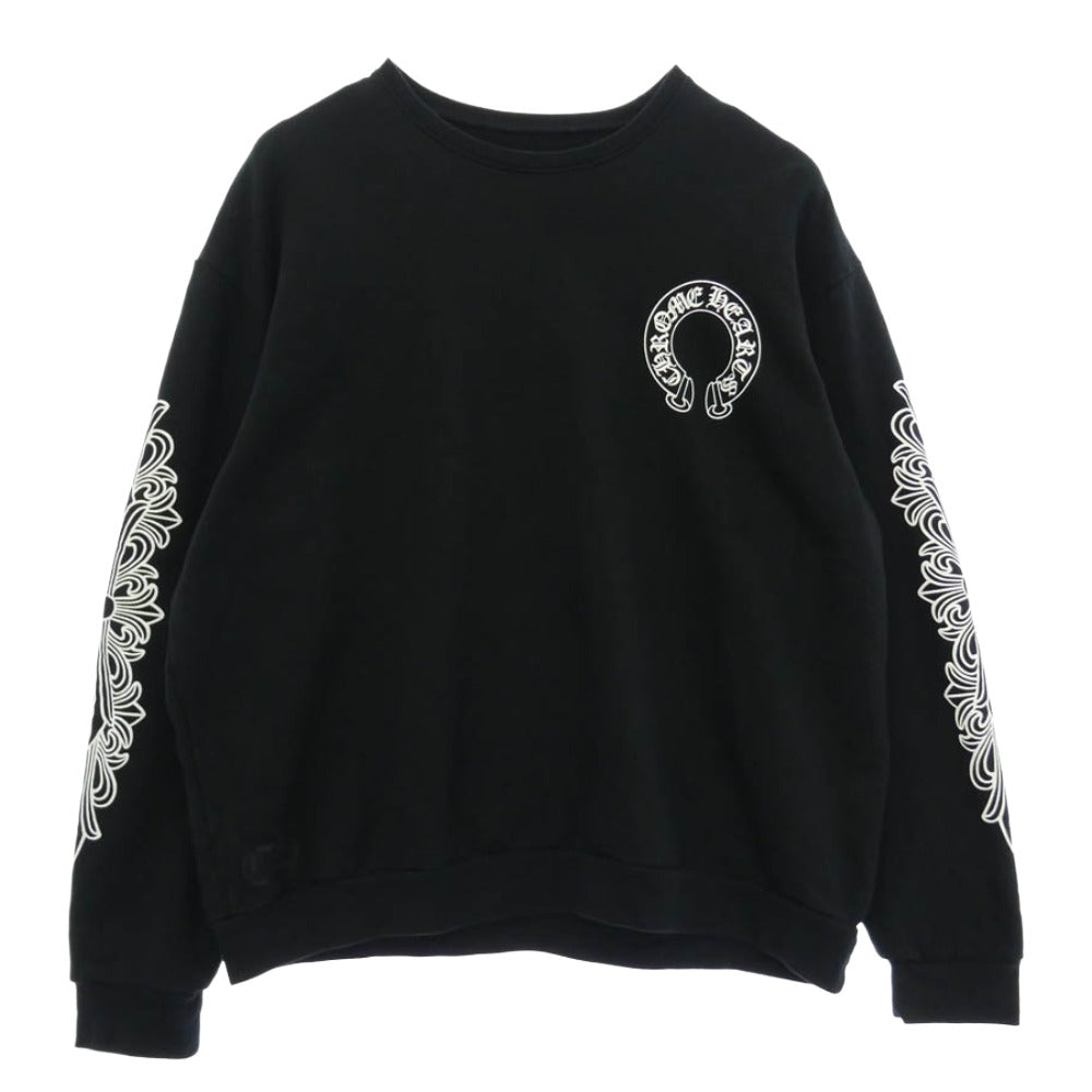CHROME HEARTS クロムハーツ（原本無） ホースシュー アーム フローラルクロス プリント スウェット トレーナー ブラック系 L【中古】